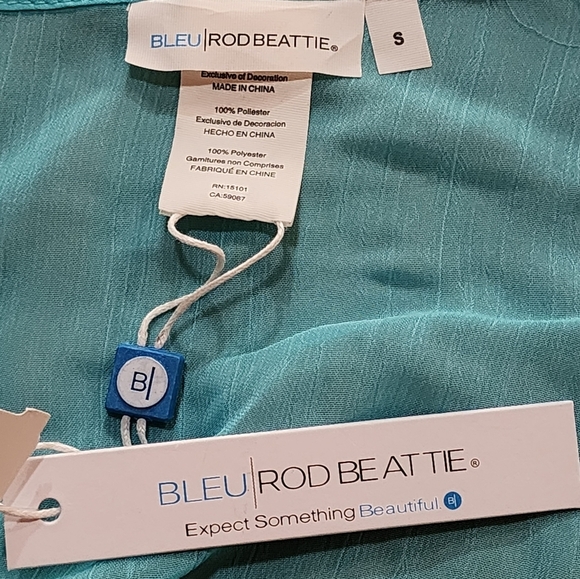 Bleu Rod Beattie Turquoise Pom Pom Trim Sheer Beach Cover Up Size S - Picture 9 of 9